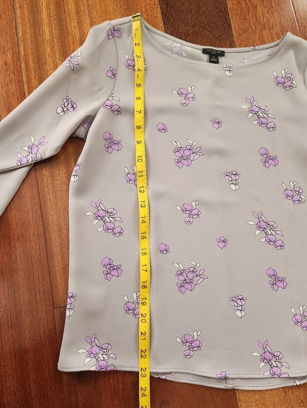 Ann Taylor Bell Sleeve Blouse With Floral Prints -GRAY -SP